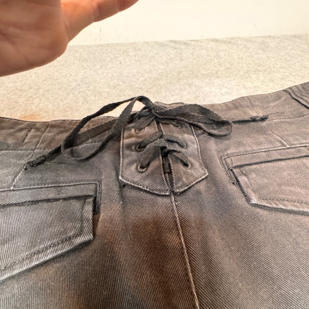 Low Rise Lace Up Cargo Jeans Charcoal Denim Red Yellow Stripe Moto 24 Pam & Gela - Picture 5 of 9